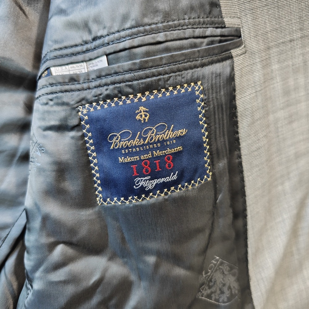 Brooks Brothers 1818 Fitzgerald Men's 44L Taupe Gray Saxxon Suit And Pants 38x32 - Picture 14 of 16